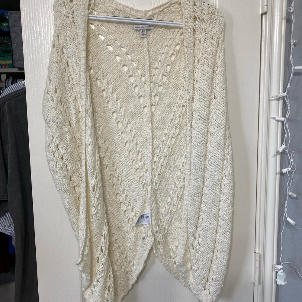 Short sleeve cream knit cardigan